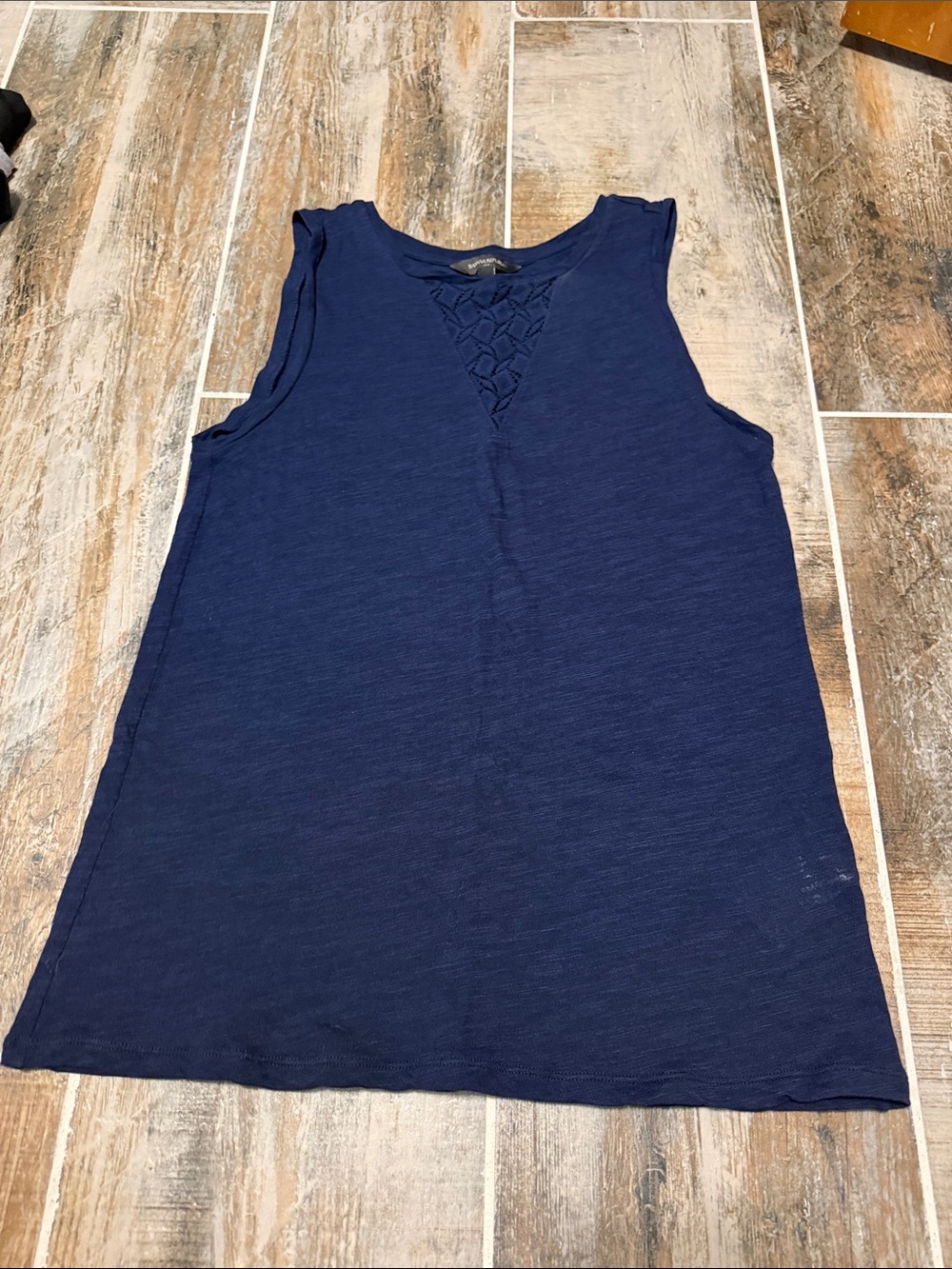 Banana Republic Navy Sleeveless Tank with Lattice Detail